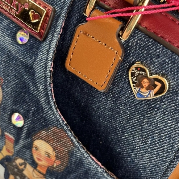 Nikky By Nicole Lee Print Denim Bag Adjustable Removable Strap Crystal Multi Col - Picture 5 of 16